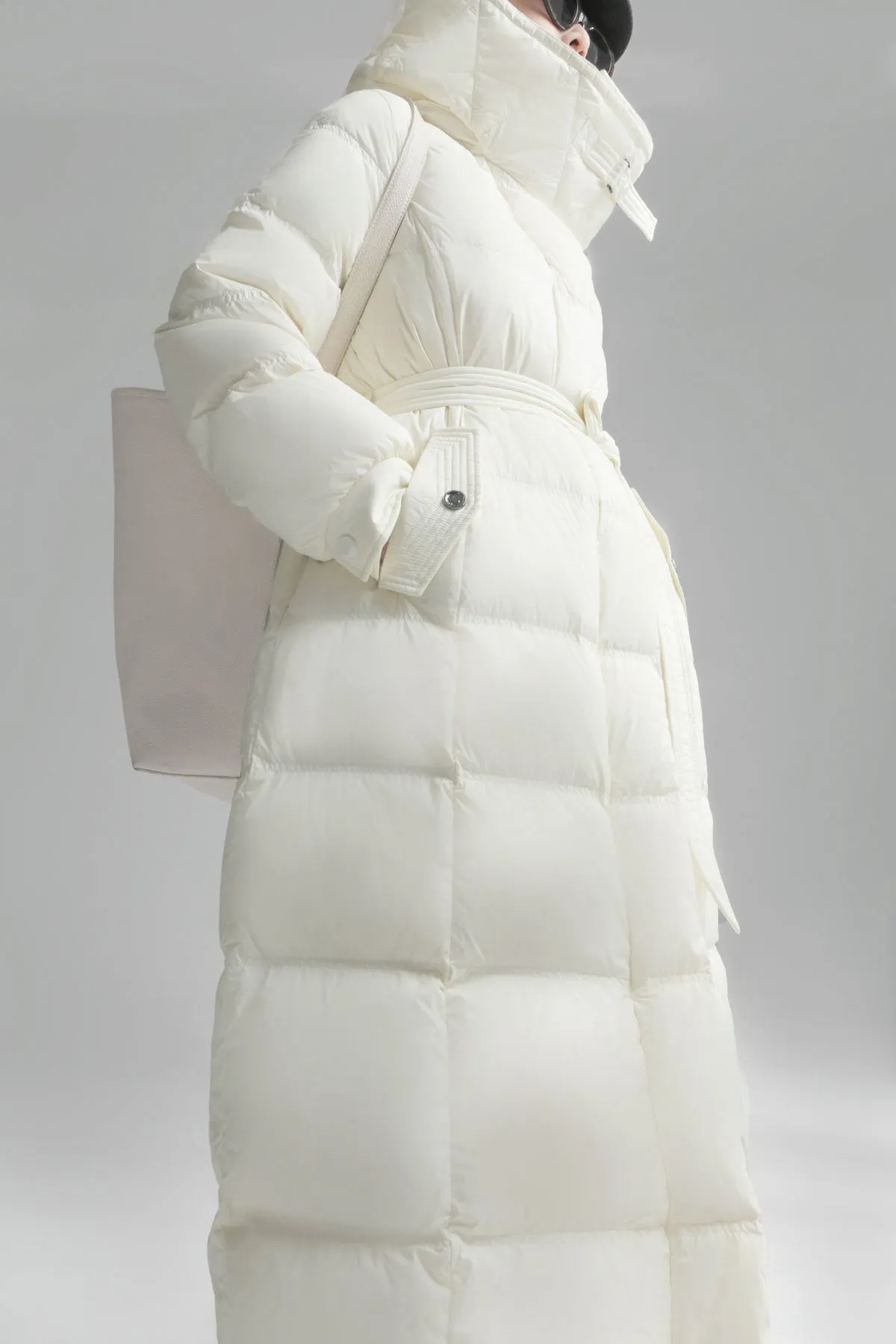 Big Hooded Collar Belted Long Down Puffer Coat