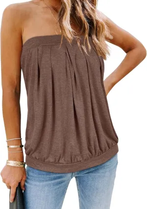 CHICGAL Women's Tube Tops Summer Casual Bandeau Tank Casual Strapless Blouse Off The Shoulder Tunic Shirts