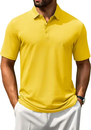 Cotrasen Men's Polo Shirts Short Sleeve Cotton Pique 3 Buttons Golf Shirts Classic Fit Casual Performance T-Shirt