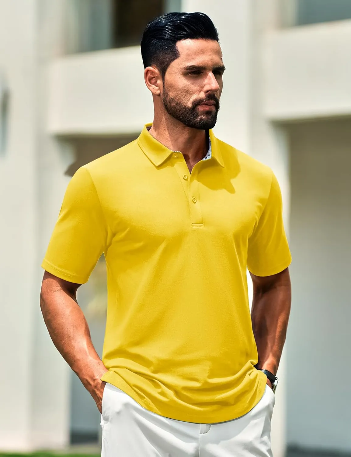 Cotrasen Men's Polo Shirts Short Sleeve Cotton Pique 3 Buttons Golf Shirts Classic Fit Casual Performance T-Shirt