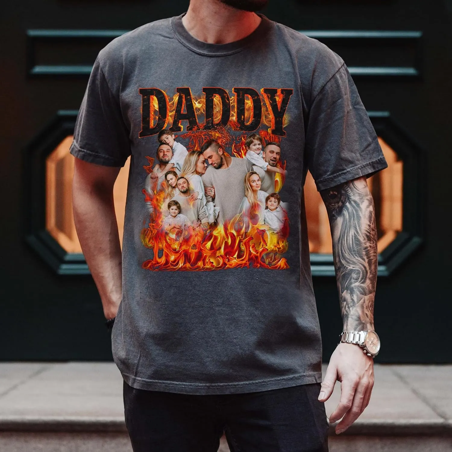 Custom Dad Shirt Personalized Picture T-Shirt for Men for New Dad Daddy Gift for Grandpa