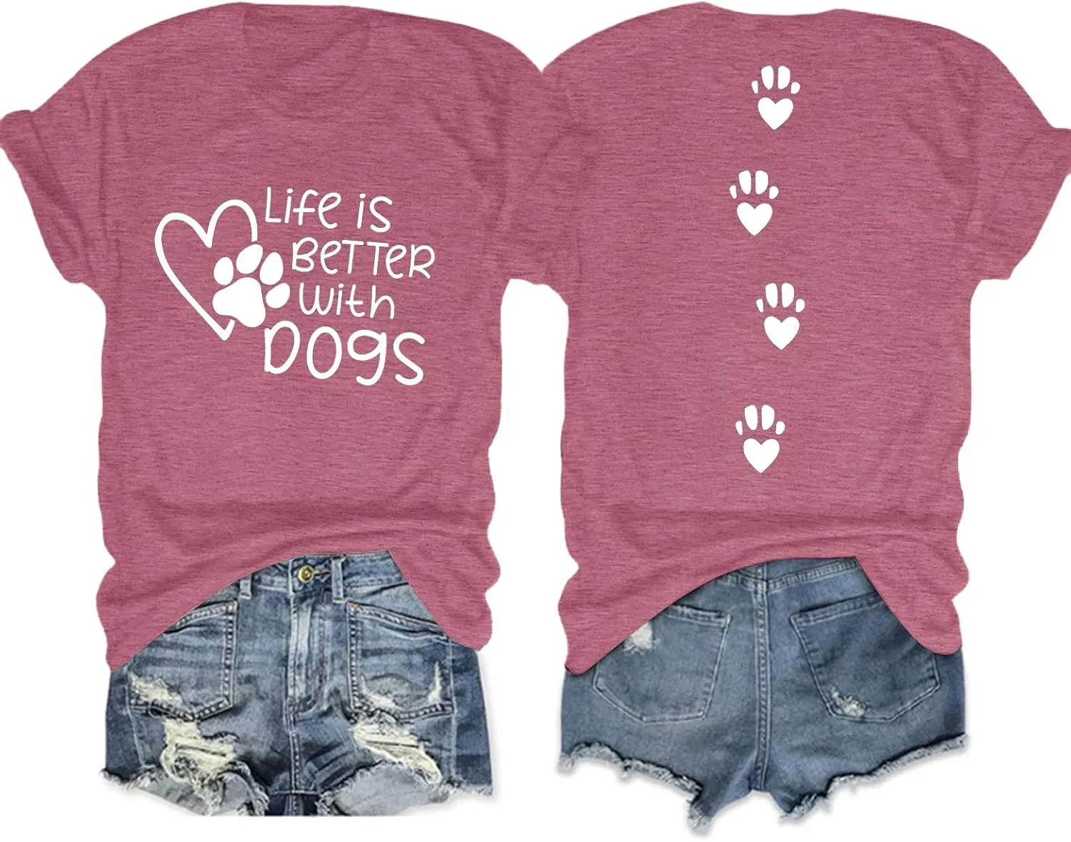 Dog Shirt Dog Mom Shirts: Women Life is Better with Dogs T Shirt Funny Dog Paw Print Tee Dog Lover Animal Gift Tops