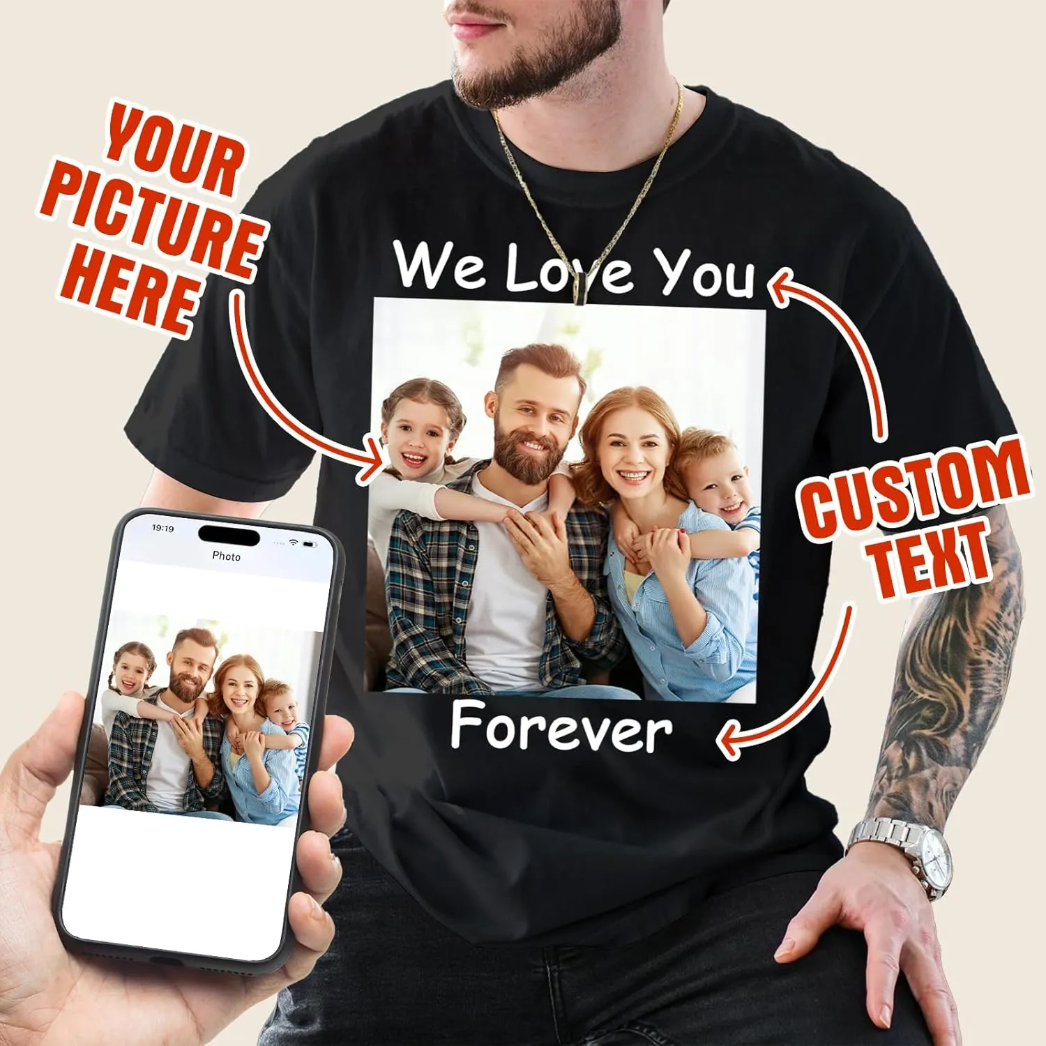 Father's Day Dad Gifts Custom T-Shirts with Photo Personalized T Shirt for Husband Grandpa Customized Best Dad Gifts from Kid