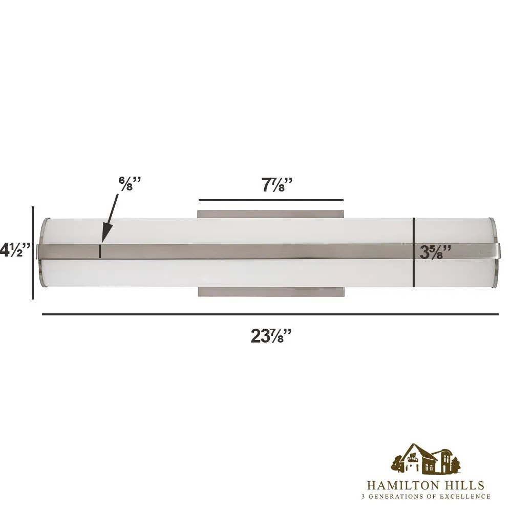 Hamilton Hills 24" Cylinder Bar Frosted Vanity Light Modern Brushed Bathroom LED
