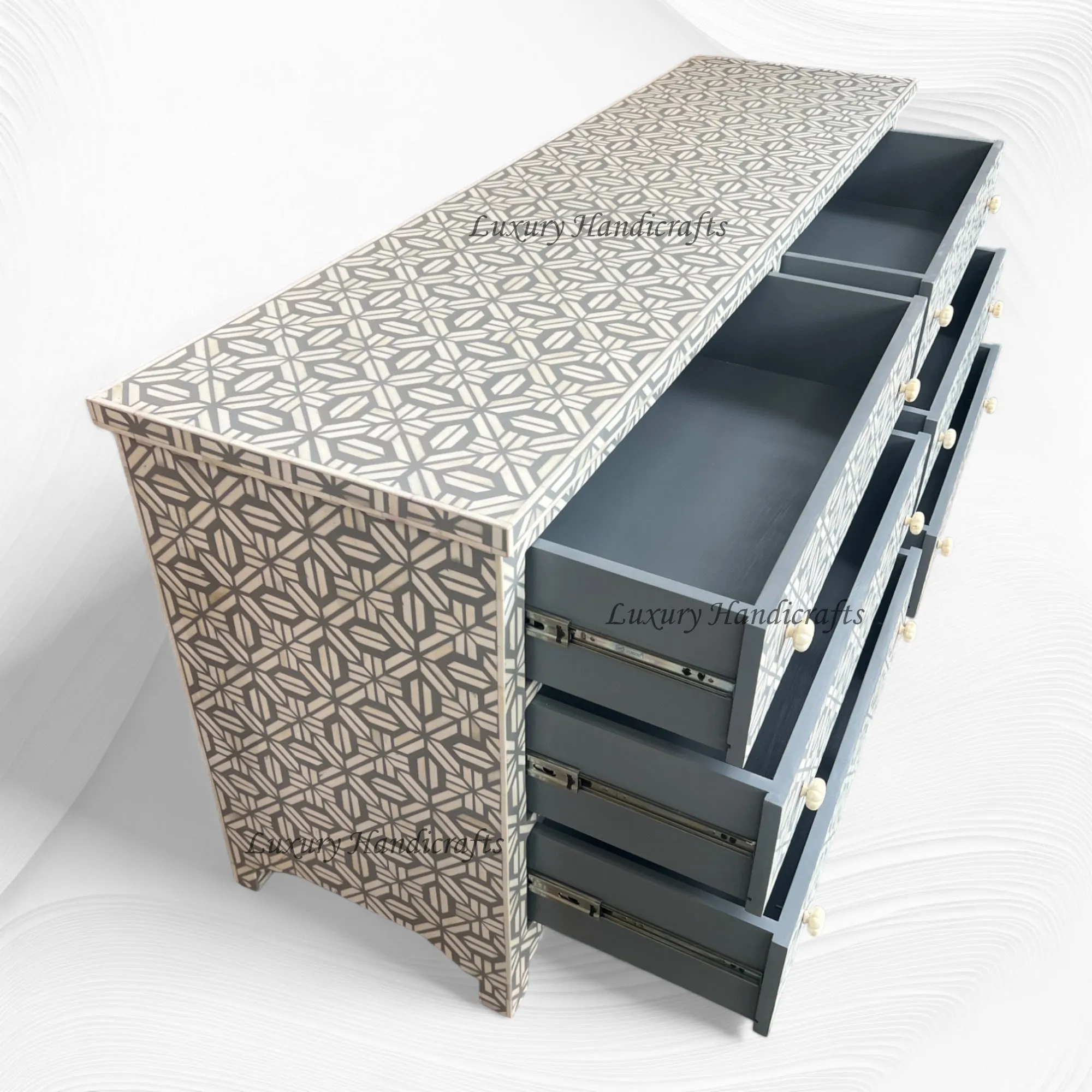 Hope Bone Inlay 6 Drawer Dresser Grey