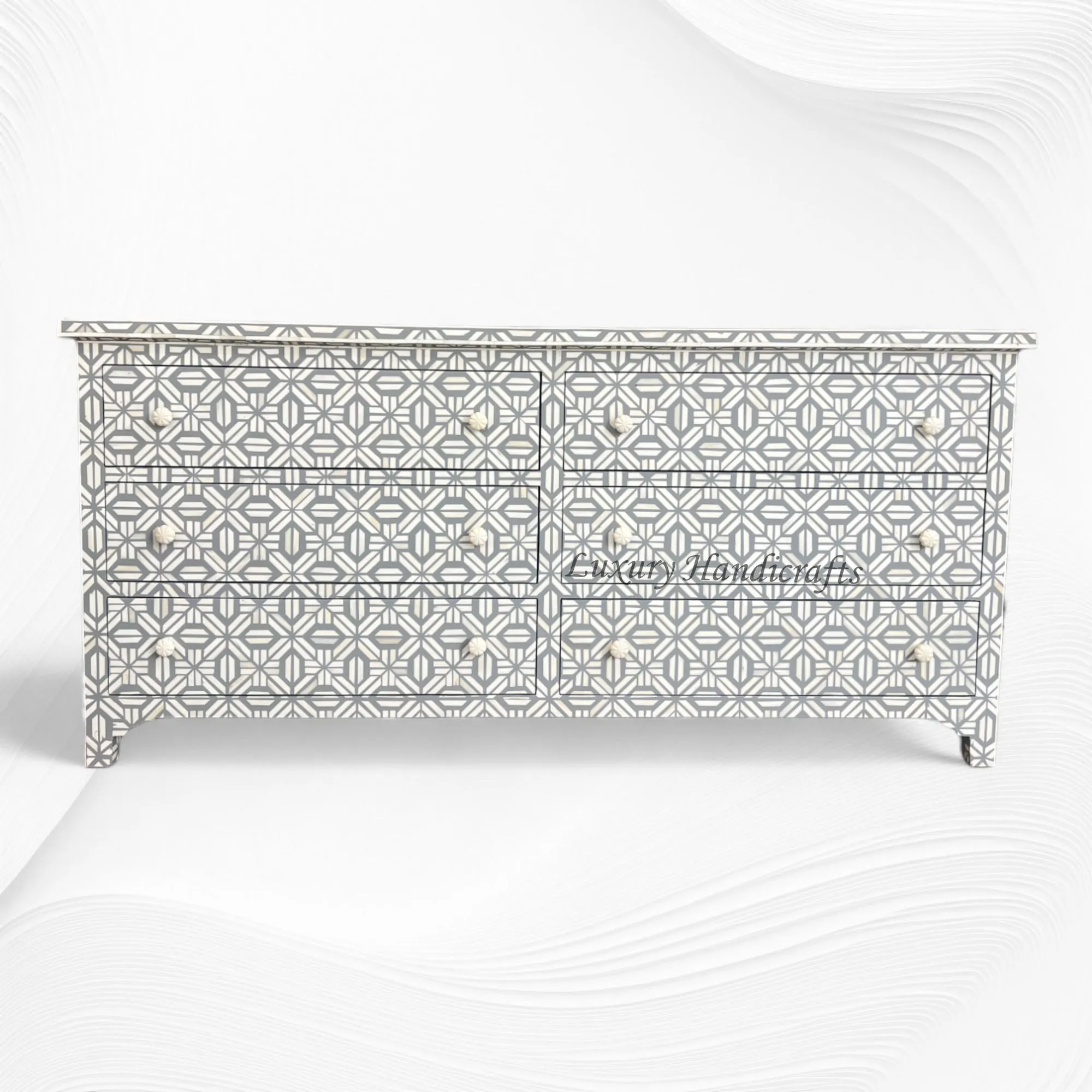 Hope Bone Inlay 6 Drawer Dresser Grey