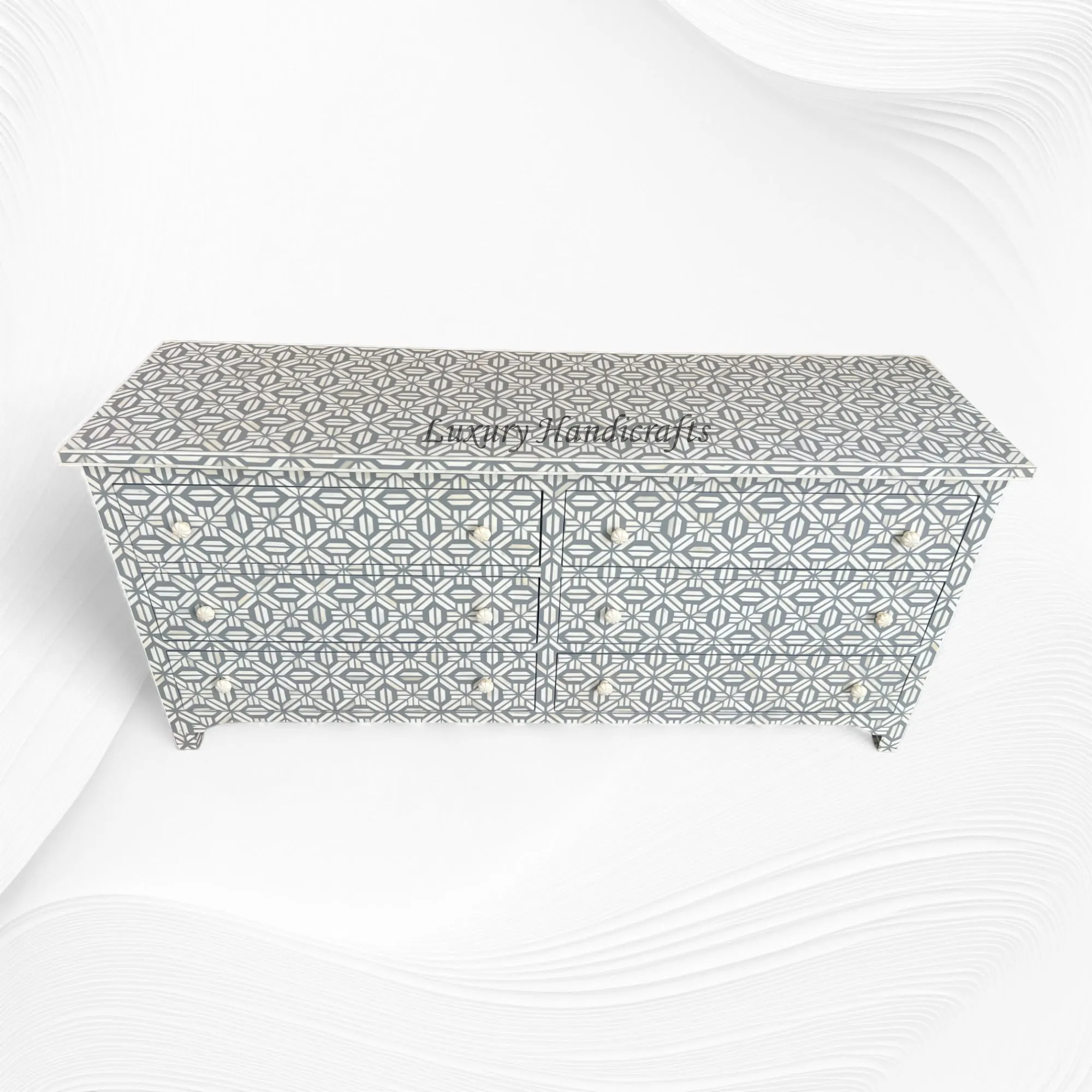 Hope Bone Inlay 6 Drawer Dresser Grey