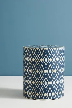 Ikat Bone Inlay Side Table Indigo