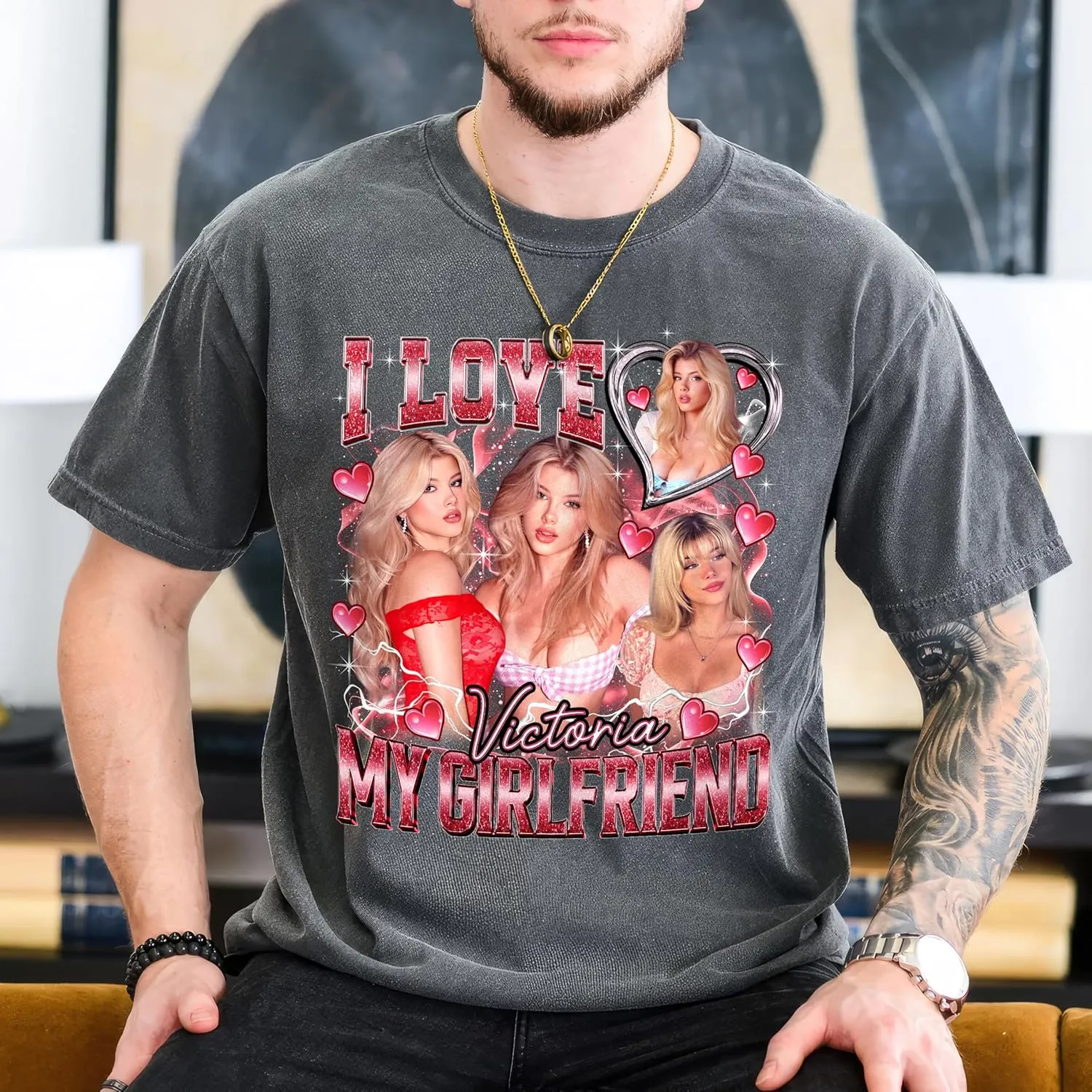 JIX & JOKY Custom Your Own Bootleg Rap Tee Custom Girlfriend Face Shirt for Boyfriend Vintage Birthday Valentine Shirt