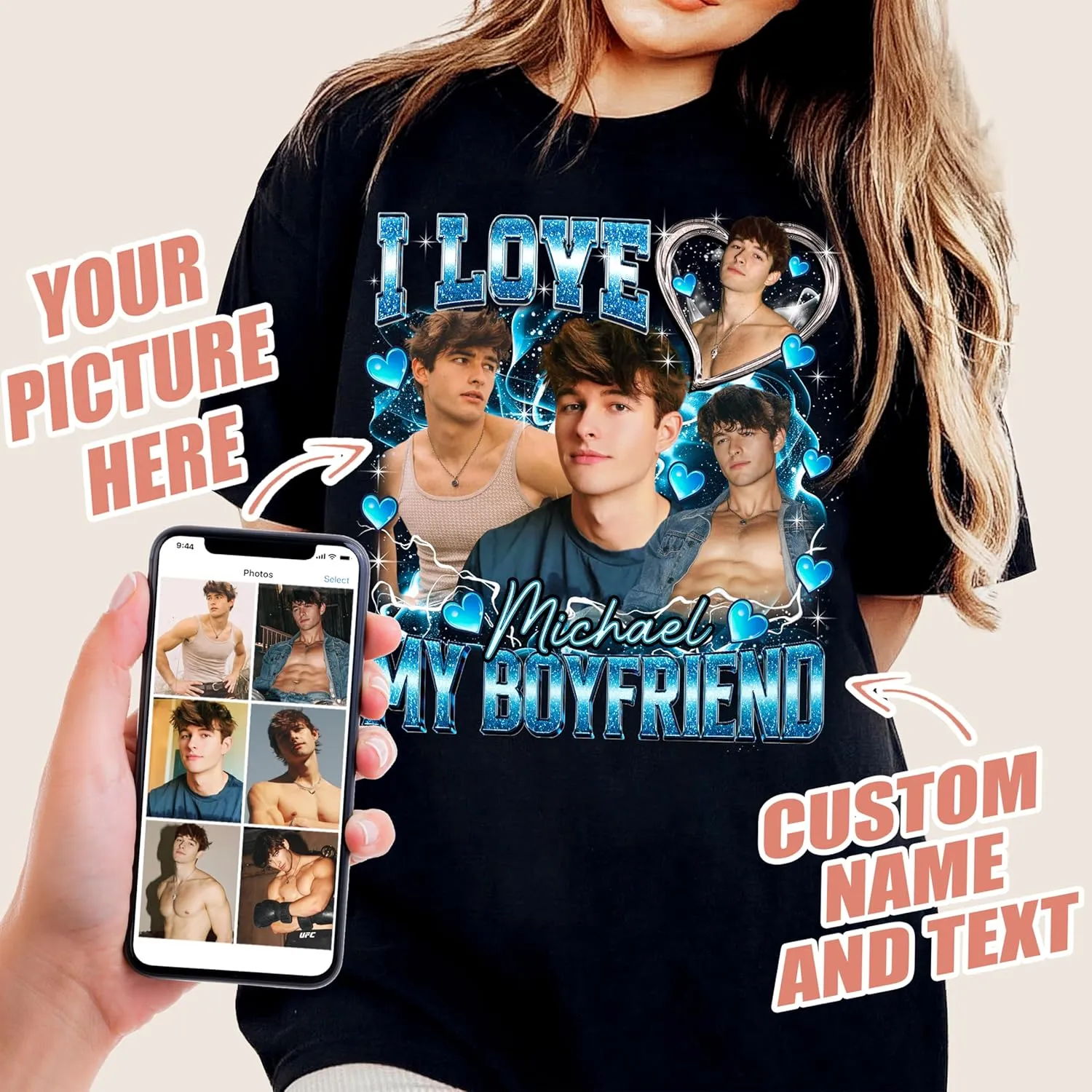 JIX & JOKY Custom Your Own Bootleg Rap Tee Custom Girlfriend Face Shirt for Boyfriend Vintage Birthday Valentine Shirt