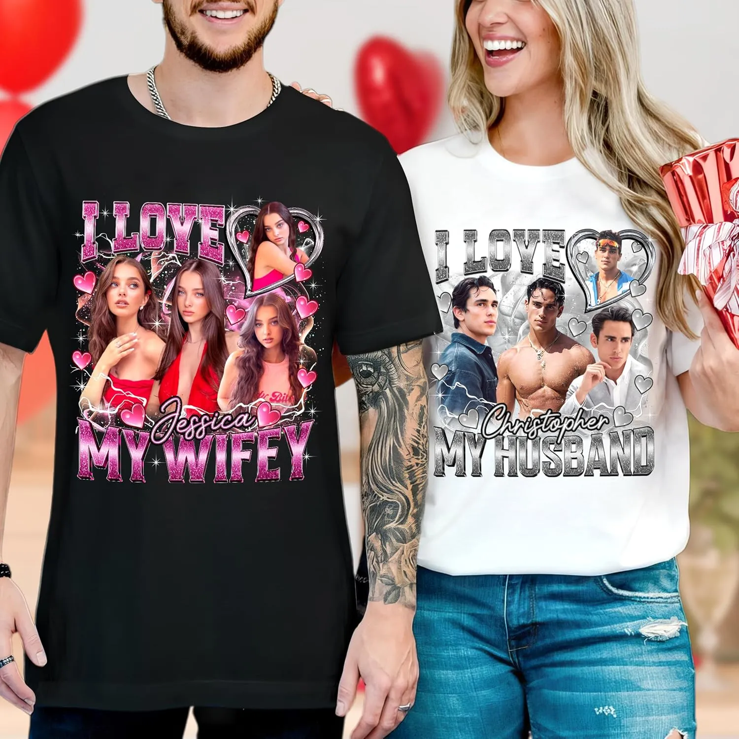 JIX & JOKY Custom Your Own Bootleg Rap Tee Custom Girlfriend Face Shirt for Boyfriend Vintage Birthday Valentine Shirt