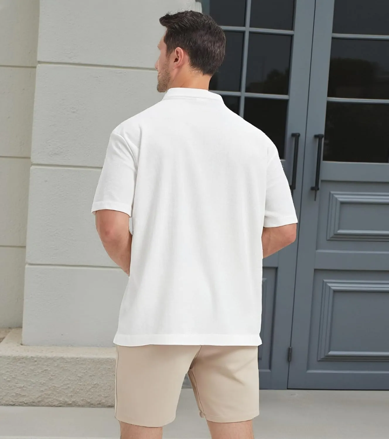 Knit Polo Shirts for Men Button Down Short Sleeve Shirt Men's Waffle Knitted T-Shirt Summer Golf Tee Shirt with Pocket
