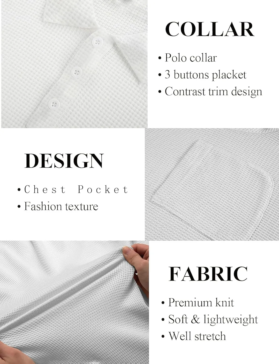 Knit Polo Shirts for Men Button Down Short Sleeve Shirt Men's Waffle Knitted T-Shirt Summer Golf Tee Shirt with Pocket