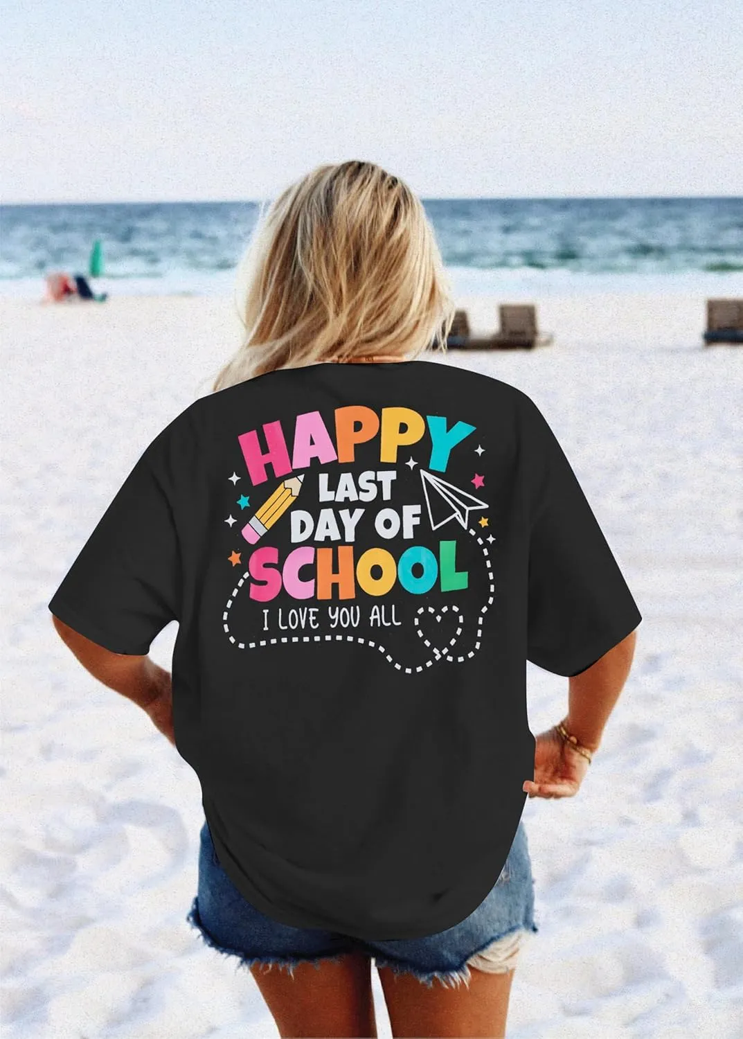 Last Day of School Shirt Women - Teacher Life Shirts Pencil Graphic Tee Graduation Gift Short Sleeve Tee Tops