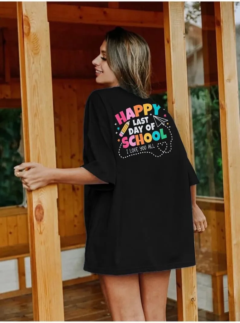 Last Day of School Shirt Women - Teacher Life Shirts Pencil Graphic Tee Graduation Gift Short Sleeve Tee Tops