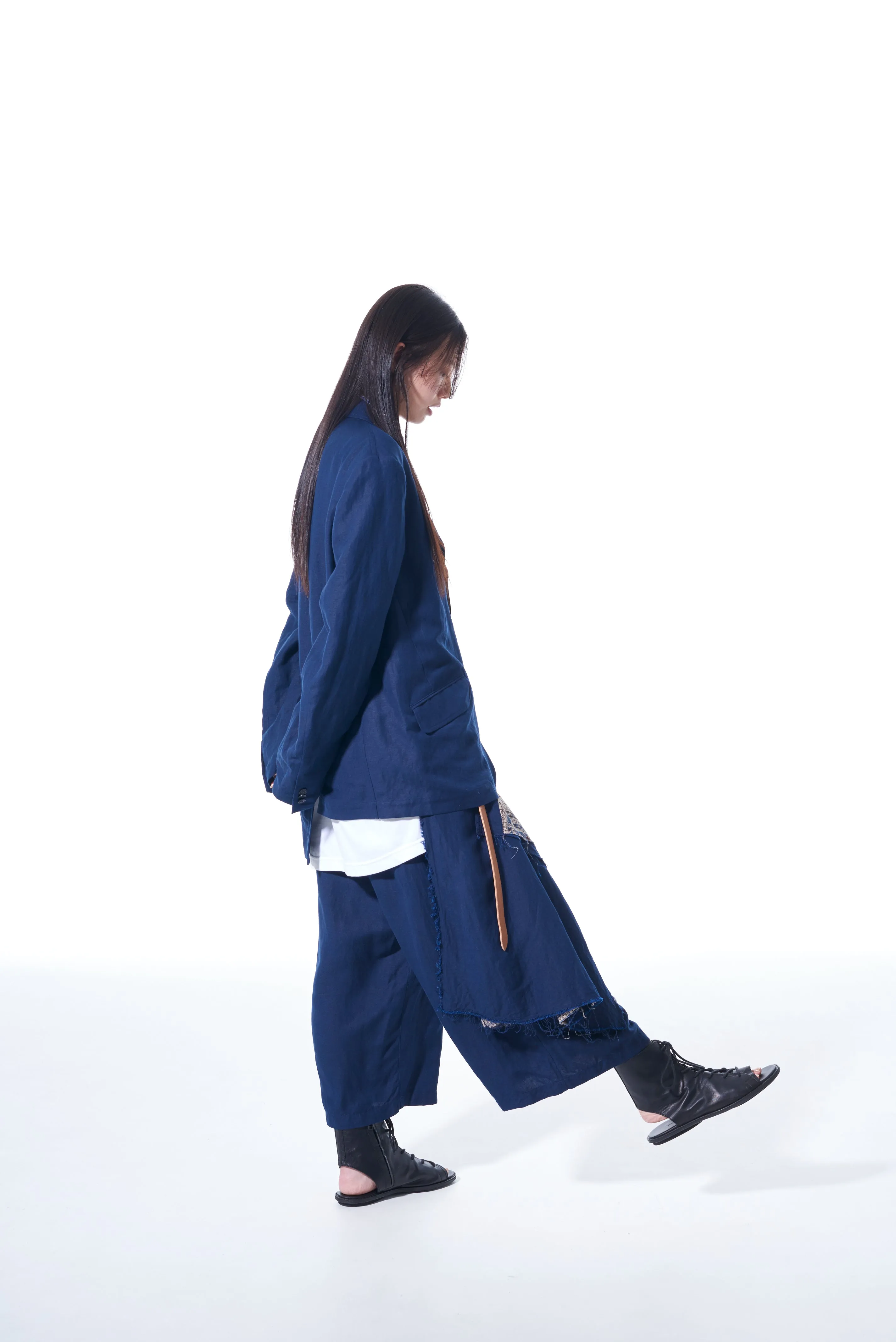LINEN/RAYON EASY CLOTH INDIAN BLOCK SQUARE PRINT JACKET WITH DOUBLE-TAILORED LEFT FRONT