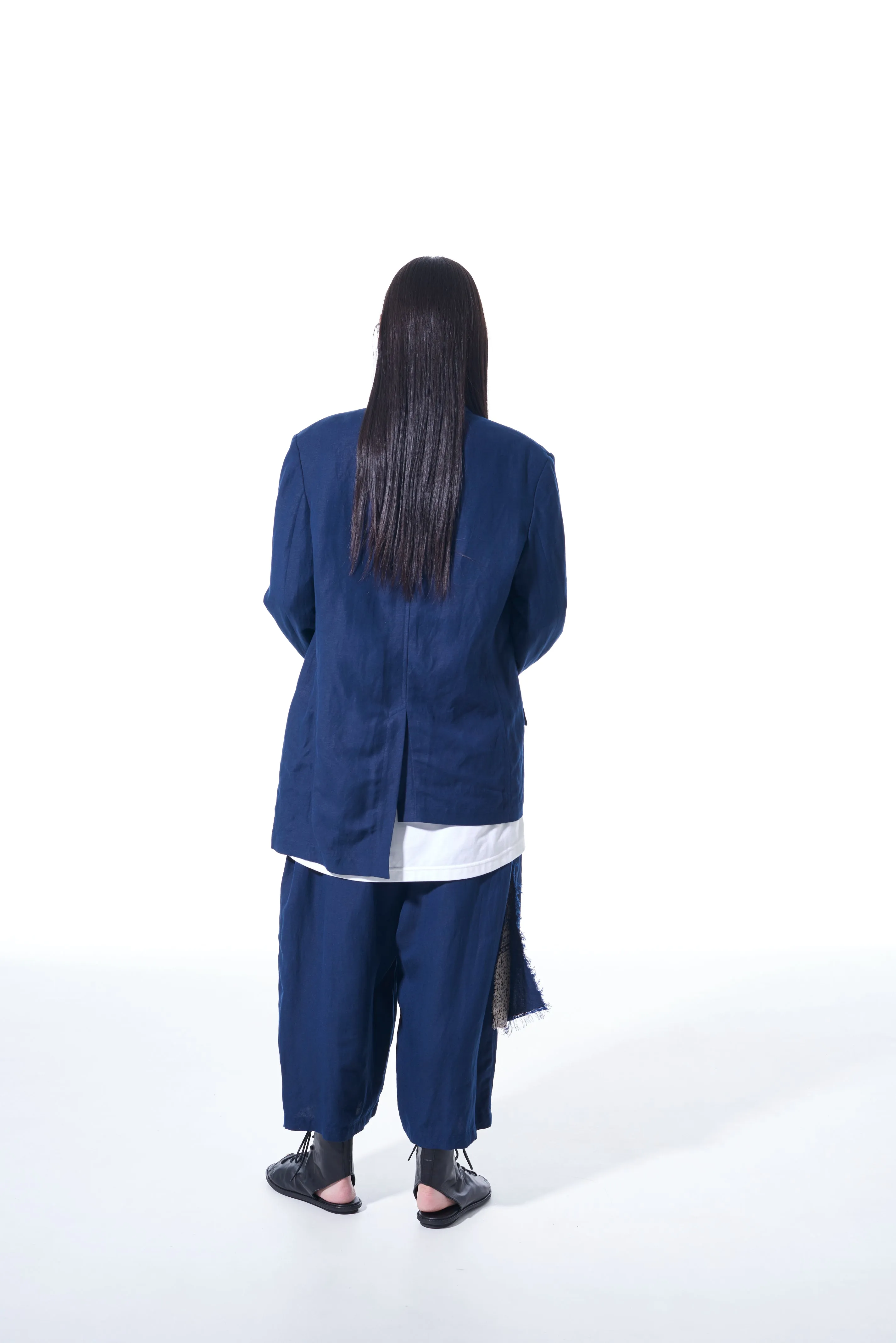 LINEN/RAYON EASY CLOTH INDIAN BLOCK SQUARE PRINT JACKET WITH DOUBLE-TAILORED LEFT FRONT
