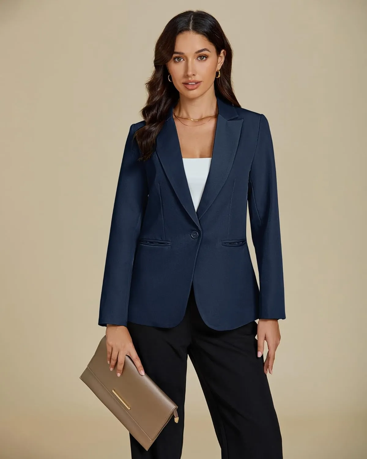 luvamia Dressy Blazers for Women Button Long Sleeve Lapel Business Casual Outfits Office Work Suit Blazer with Pockets