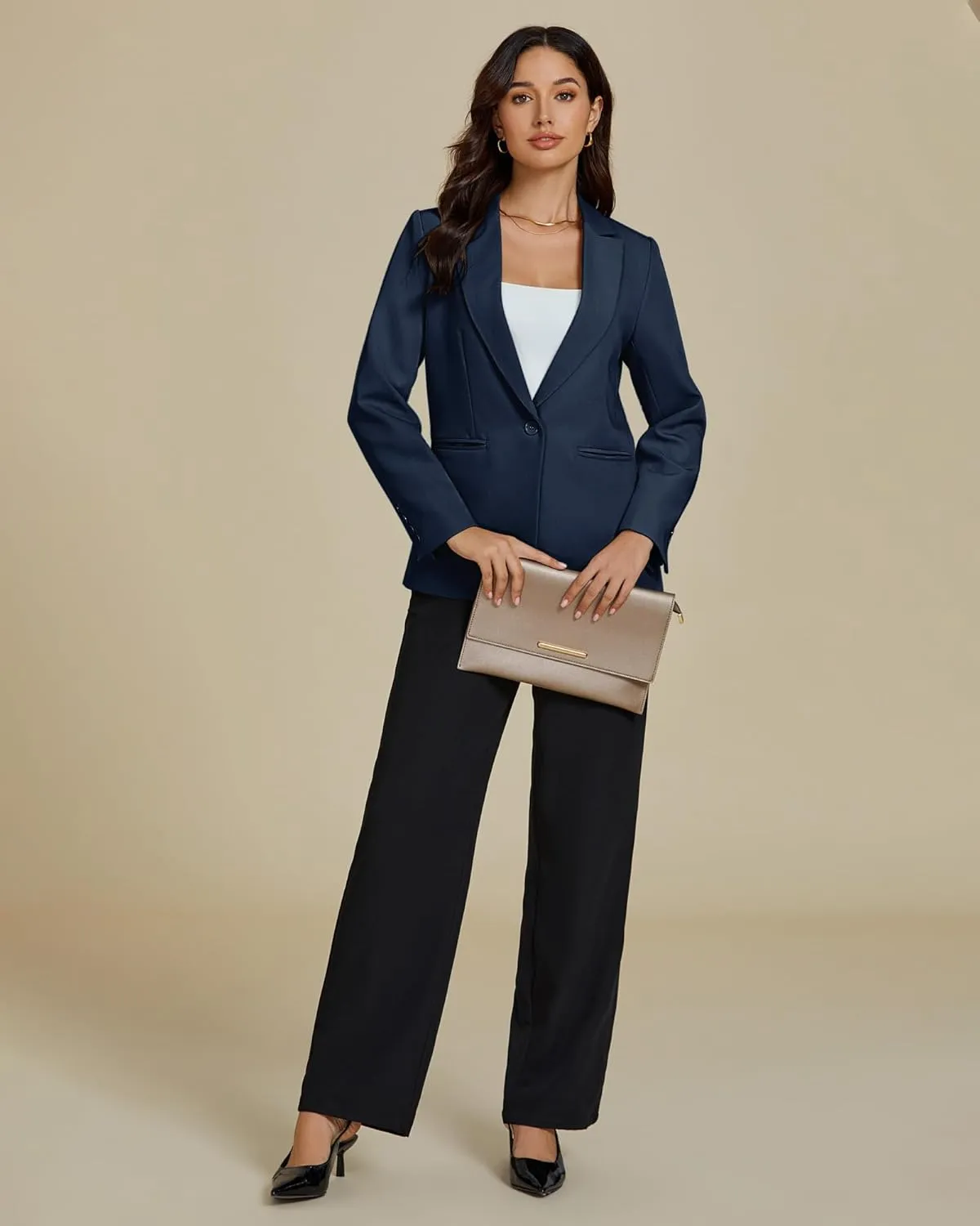 luvamia Dressy Blazers for Women Button Long Sleeve Lapel Business Casual Outfits Office Work Suit Blazer with Pockets