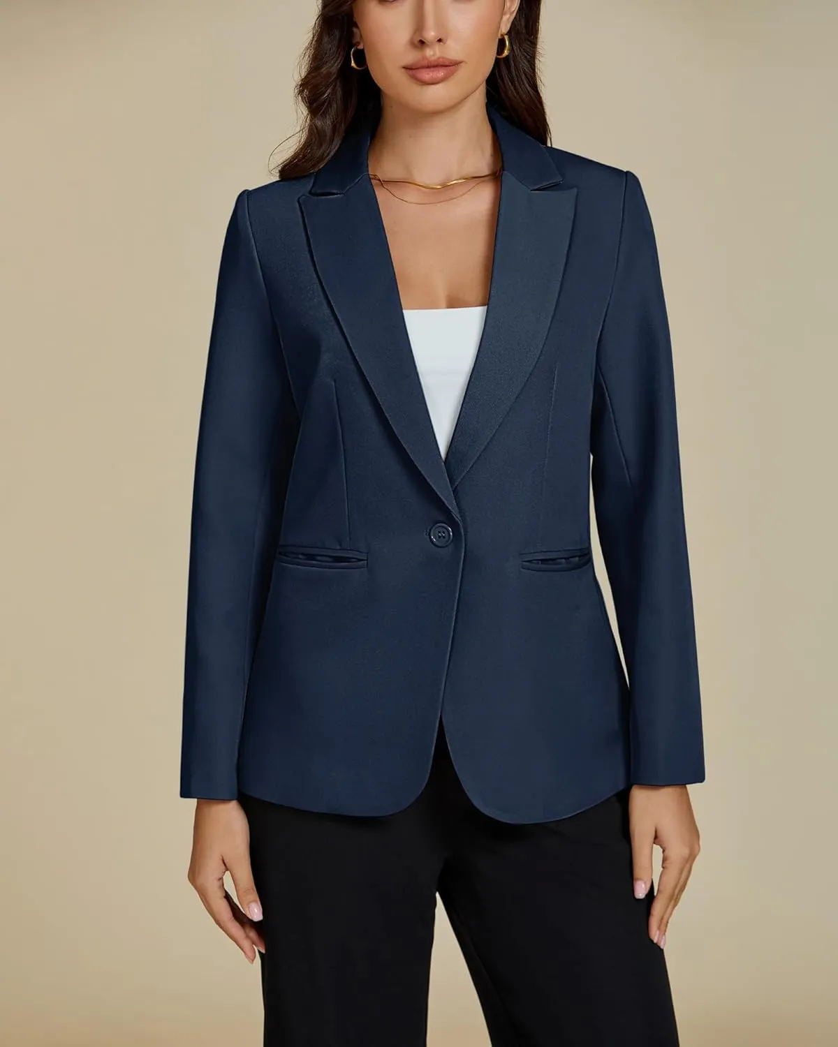 luvamia Dressy Blazers for Women Button Long Sleeve Lapel Business Casual Outfits Office Work Suit Blazer with Pockets