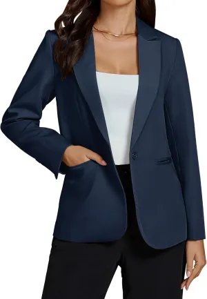 luvamia Dressy Blazers for Women Button Long Sleeve Lapel Business Casual Outfits Office Work Suit Blazer with Pockets