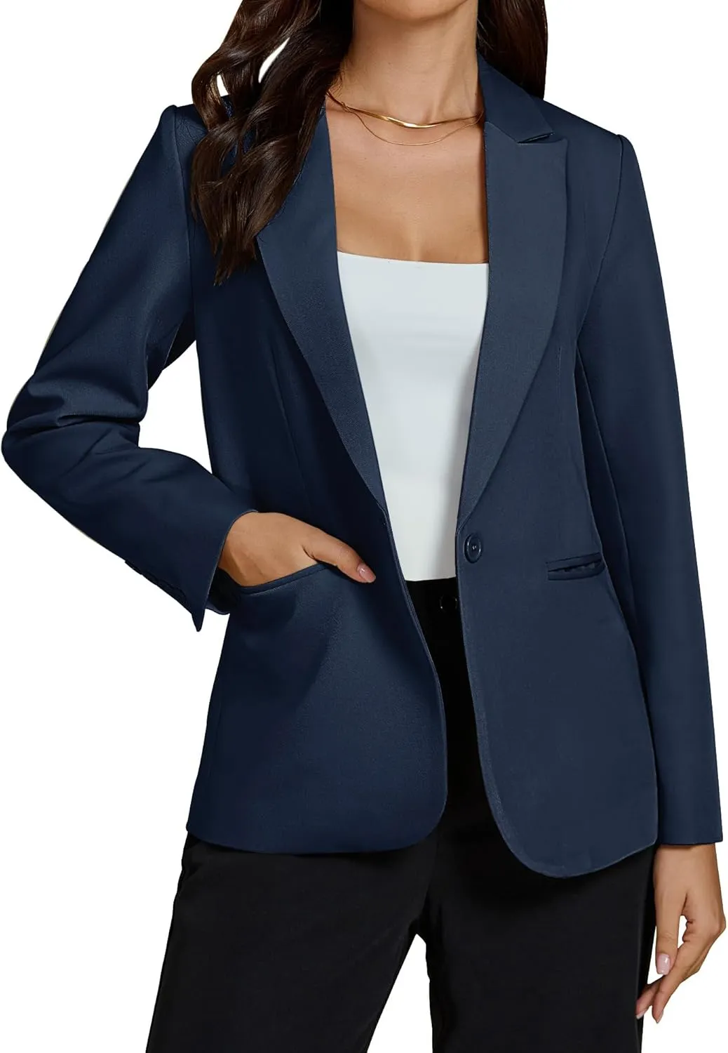 luvamia Dressy Blazers for Women Button Long Sleeve Lapel Business Casual Outfits Office Work Suit Blazer with Pockets