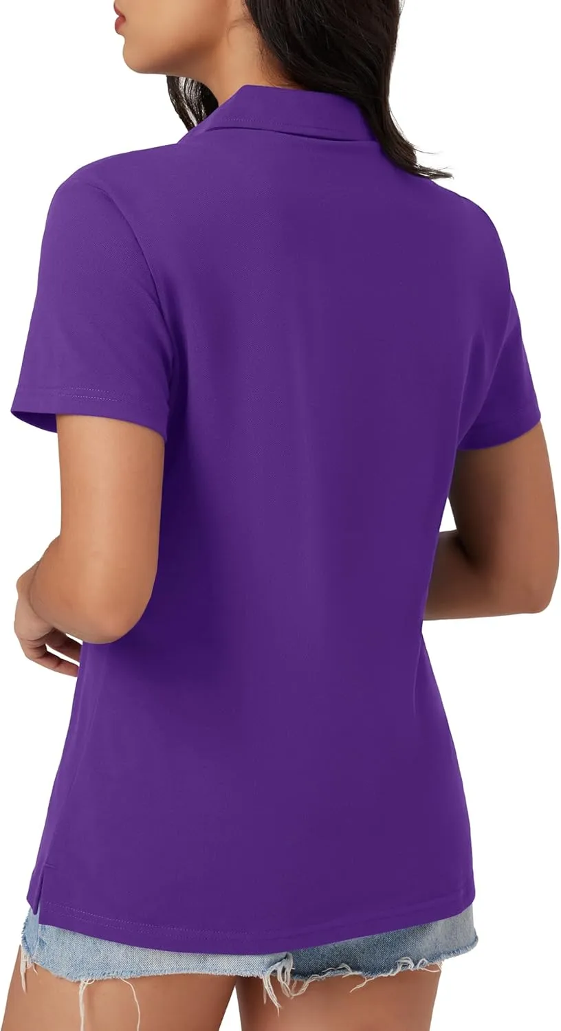 MAGCOMSEN Women's Polo Shirts Cotton Short Sleeve V-Neck Collared Tops Golf Shirt Work Casual Summer Tee