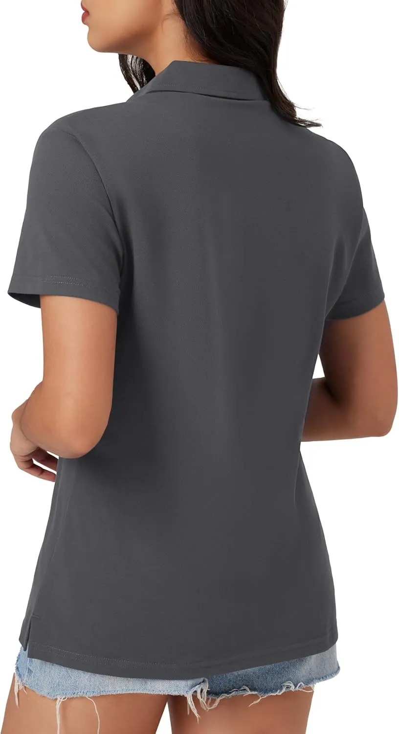 MAGCOMSEN Women's Polo Shirts Cotton Short Sleeve V-Neck Collared Tops Golf Shirt Work Casual Summer Tee