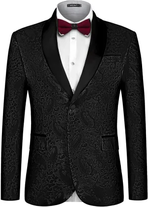MAGE MALE Mens Floral Tuxedo Jacket Paisley Shawl Lapel One Button Blazer Jacket Slim Fit Dinner Party Prom Tuxedo