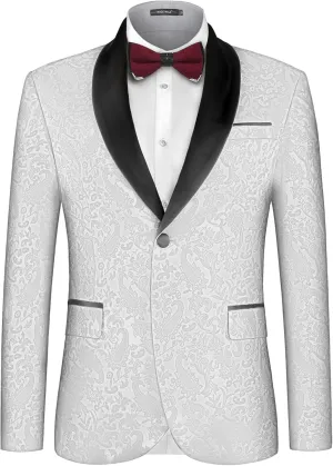 MAGE MALE Mens Floral Tuxedo Jacket Paisley Shawl Lapel One Button Blazer Jacket Slim Fit Dinner Party Prom Tuxedo