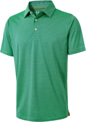 Mens Golf Polo Shirt Moisture Wicking Dry Fit Performance Athletic Short Sleeve Striped Golf Shirts for Men