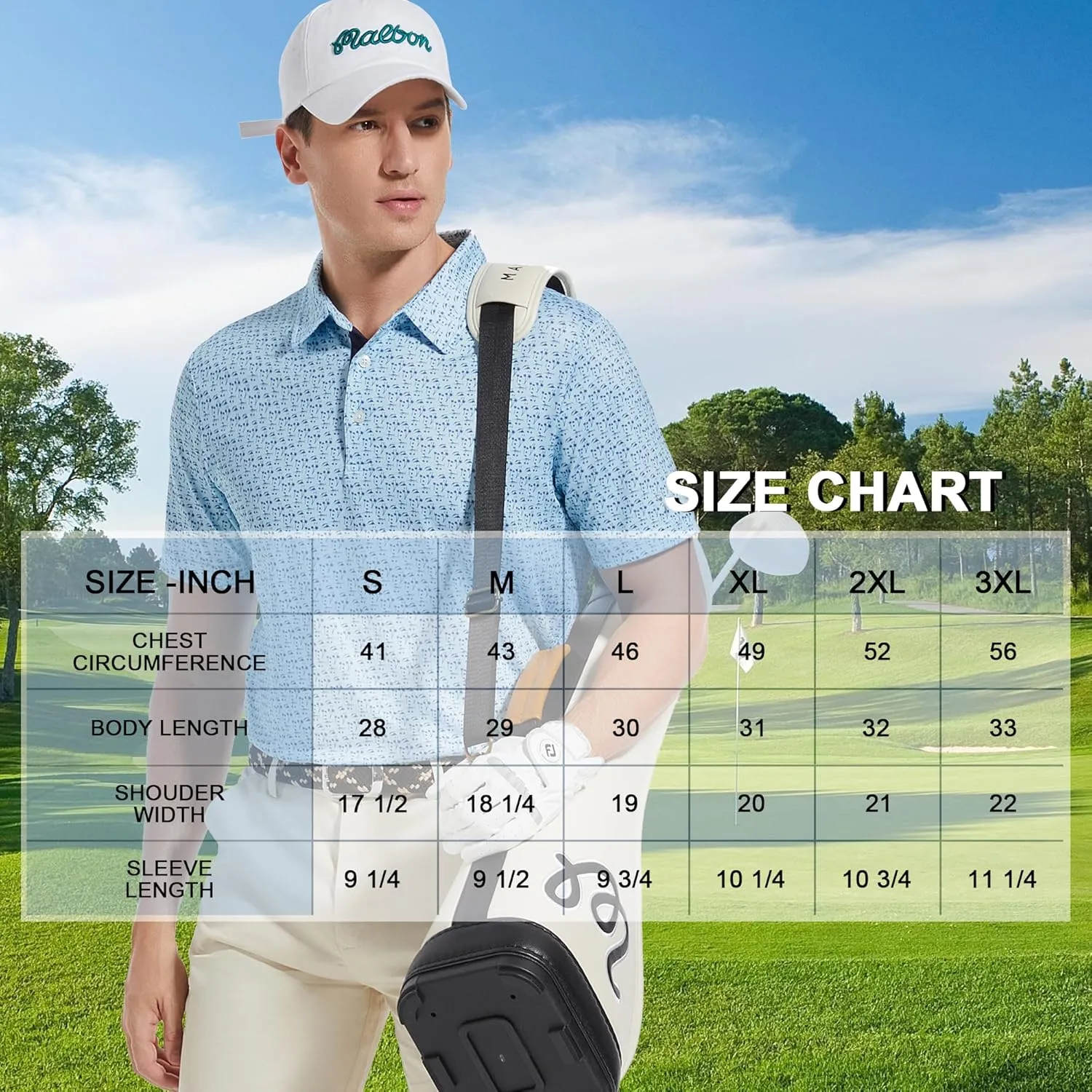 Mens Golf Shirt Moisture Wicking Dry Fit Print Performance Short Sleeve Polo Shirts for Men
