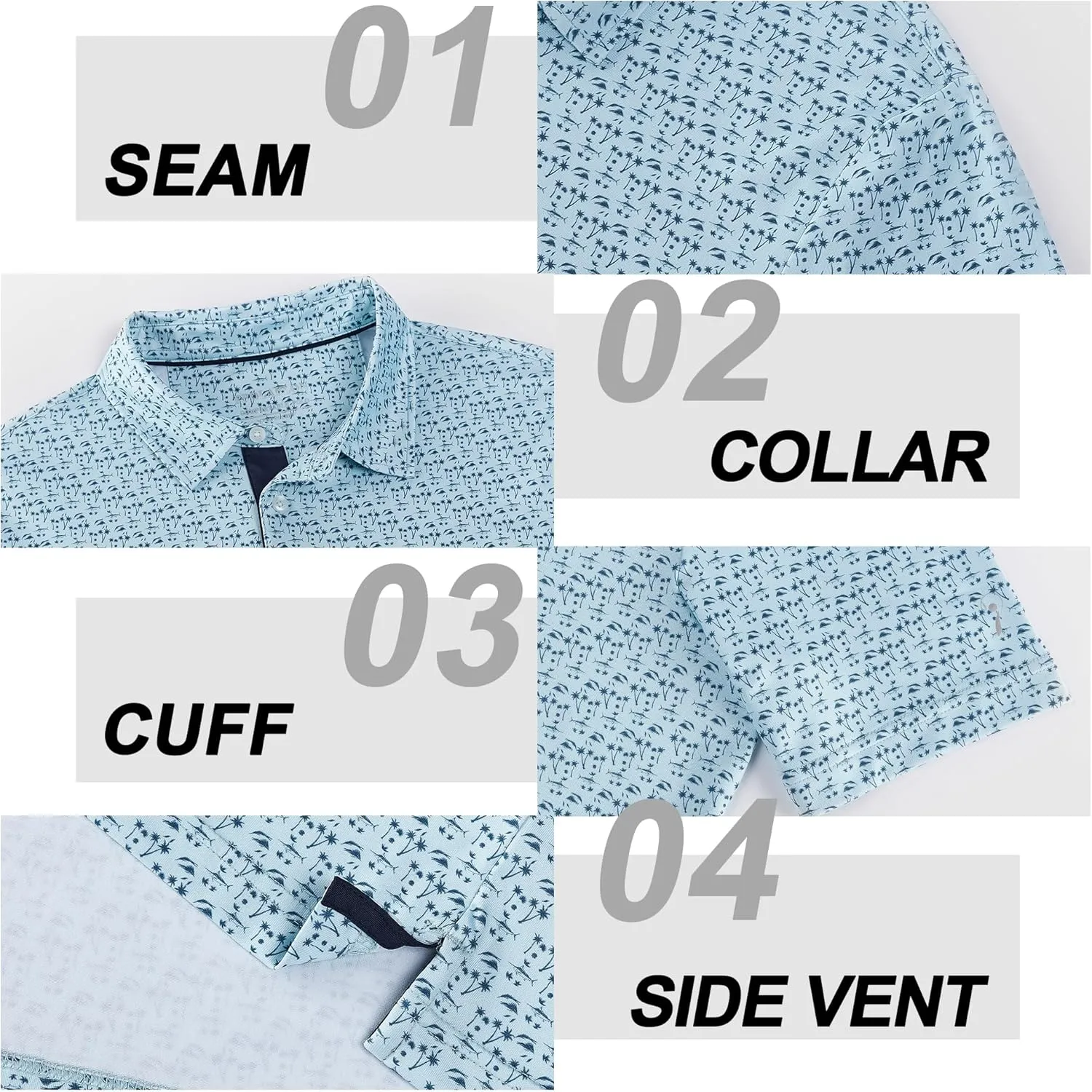 Mens Golf Shirt Moisture Wicking Dry Fit Print Performance Short Sleeve Polo Shirts for Men
