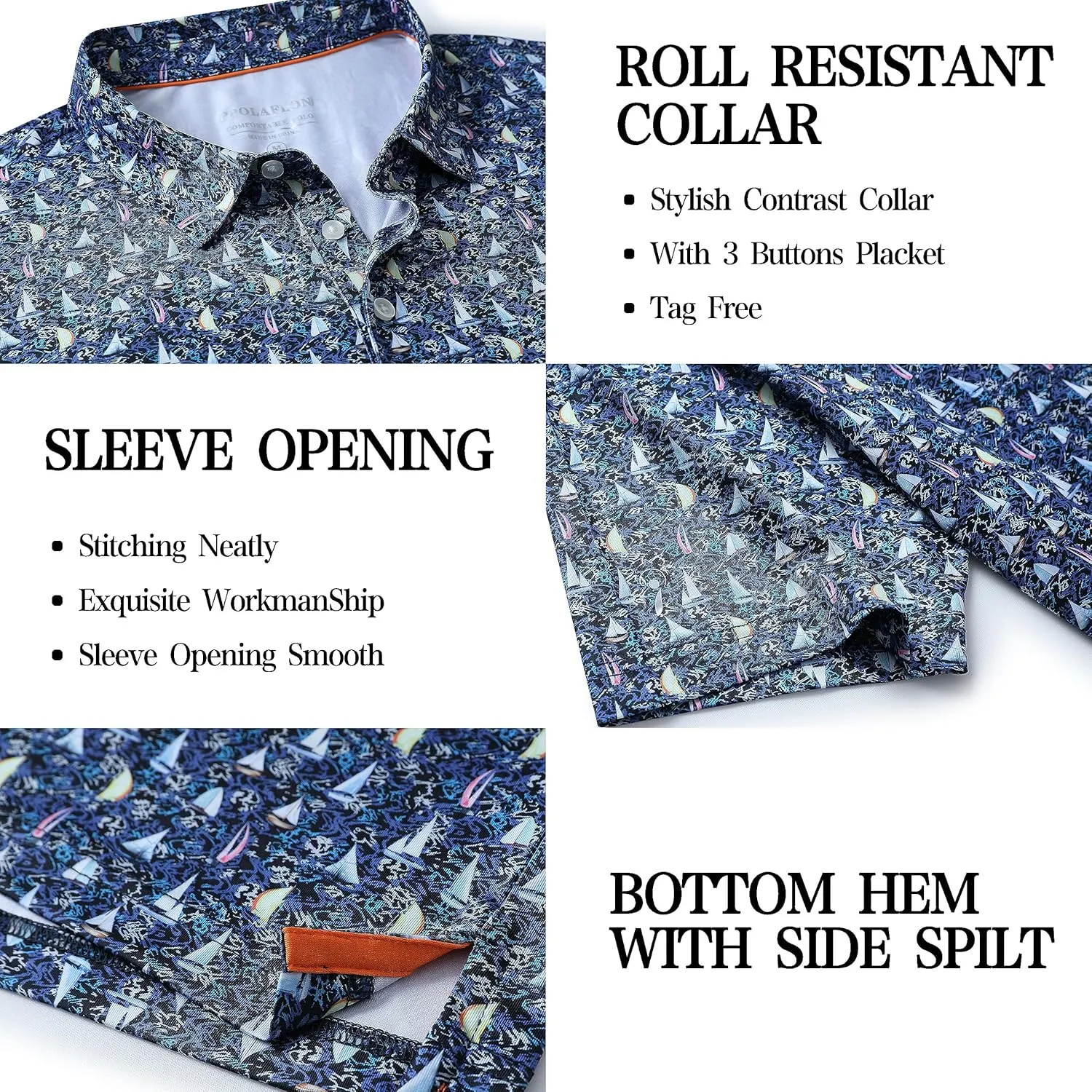 Mens Golf Shirt Moisture Wicking Dry Fit Print Performance Short Sleeve Polo Shirts for Men