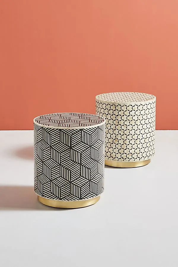 Optical Bone Inlay Round Side Table Black
