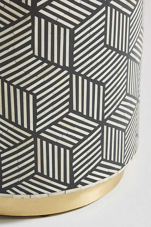 Optical Bone Inlay Round Side Table Black