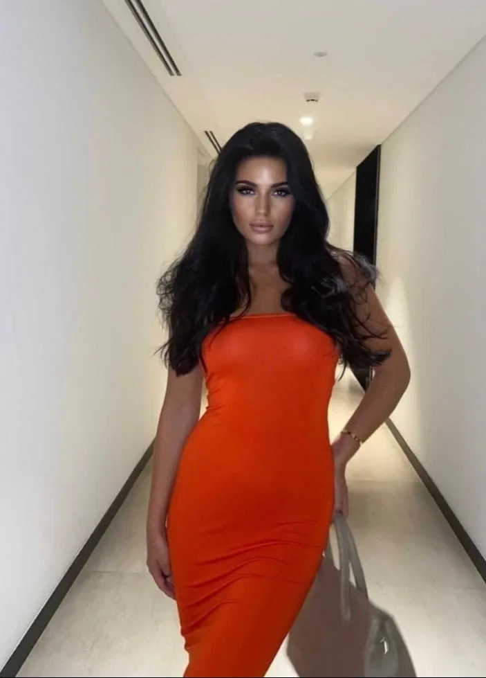 Orange Bandeau Midaxi Dress