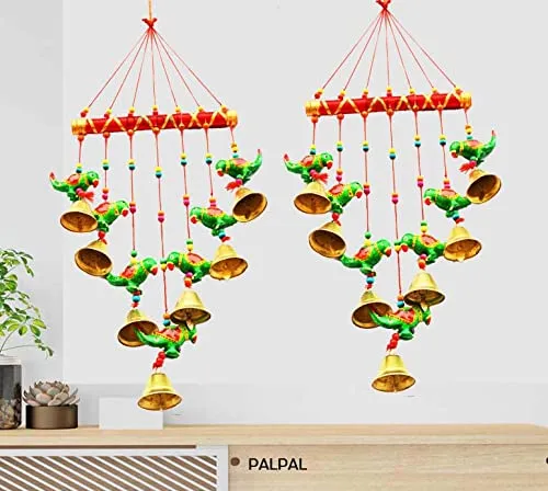 PALPAL Paper Mache Green Parrot Wind Chime Wall Hangings Set of 2 Home Decoration (v-safe-parrt-sada-set-2)