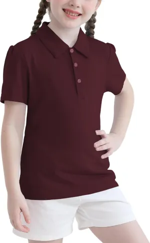 QBK 2T to Youth Girls' Puff Short Sleeve Polo Toddler School Uniform Pique Polo Kids Collared Golf Shirt