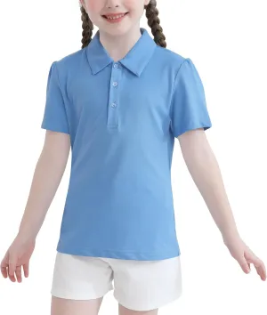 QBK 2T to Youth Girls' Puff Short Sleeve Polo Toddler School Uniform Pique Polo Kids Collared Golf Shirt