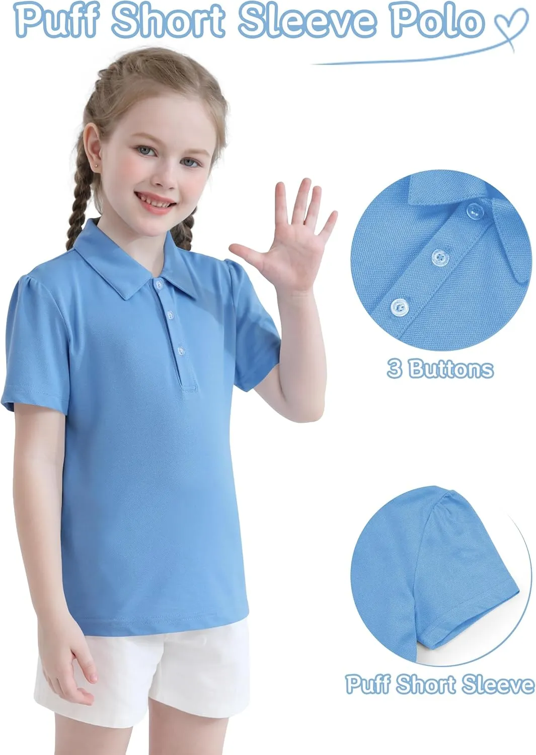 QBK 2T to Youth Girls' Puff Short Sleeve Polo Toddler School Uniform Pique Polo Kids Collared Golf Shirt