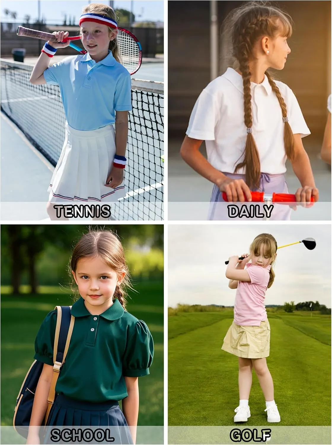 QBK 2T to Youth Girls' Puff Short Sleeve Polo Toddler School Uniform Pique Polo Kids Collared Golf Shirt