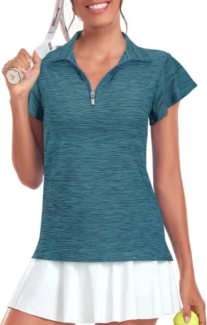 Tanst Sky Women's Golf Polo Shirts Zip Up Ruffles Short Sleeve Workout Tops Quick Dry