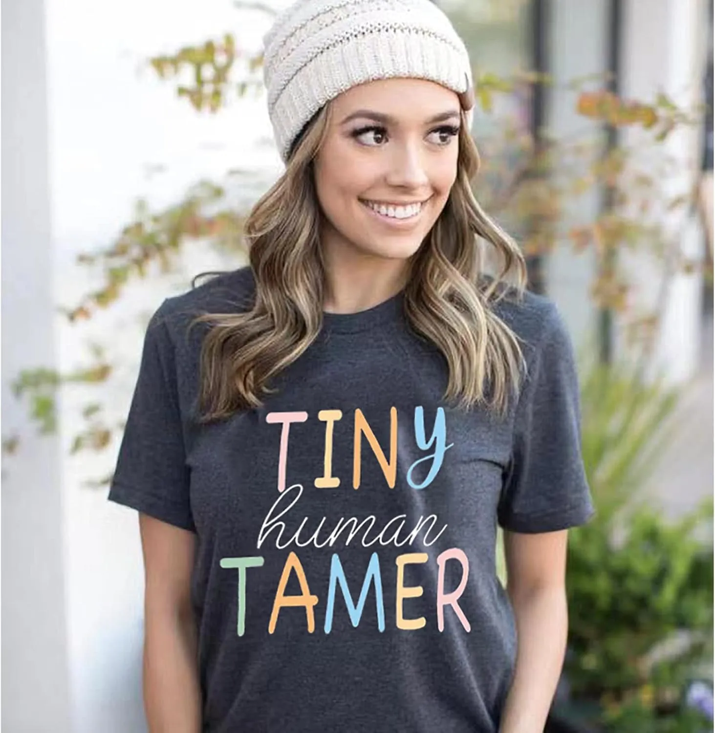 Teacher Shirts for Women - Kindergarten & Elementary School Teaching Tee Funny Tiny Human Tamer Graphic Tees Tops