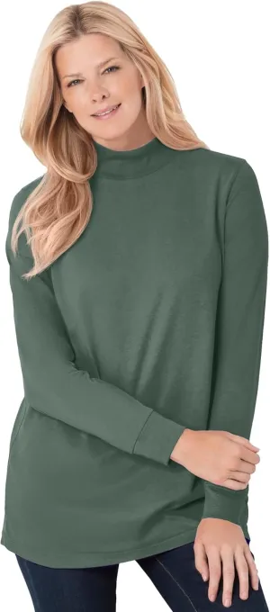 Woman Within Plus Size Perfect Long-Sleeve Mockneck Tee (Petite Available)