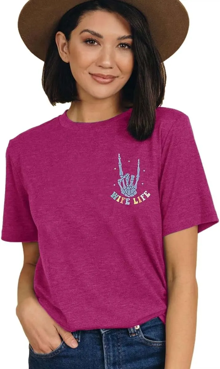 Women On My Husbands Last Nerve Shirt Funny Wife Life Skull Hand T Shirt Letter Short Sleeve Vacation Tops