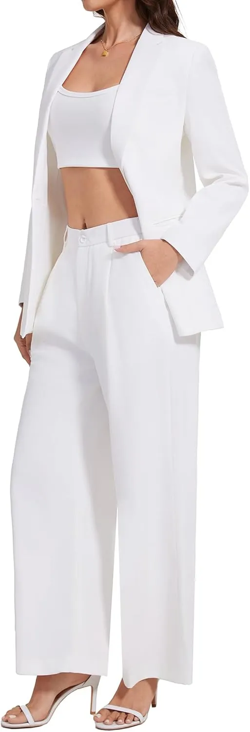 Women's 3 Piece Suit Business Casual One Button Blazer Camisole and Wide Leg Pants Set