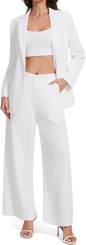 Women's 3 Piece Suit Business Casual One Button Blazer Camisole and Wide Leg Pants Set