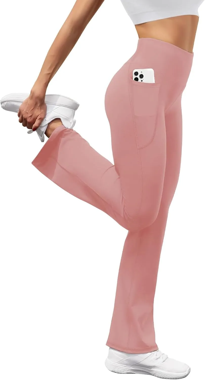 Women's High Waist Flare Yoga Pants Tummy Control Casual Bootcut Leggings with Side Pockets