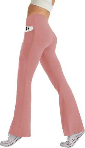 Women's High Waist Flare Yoga Pants Tummy Control Casual Bootcut Leggings with Side Pockets